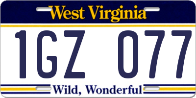 WV license plate 1GZ077
