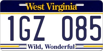 WV license plate 1GZ085