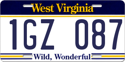 WV license plate 1GZ087
