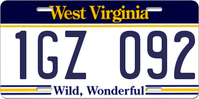 WV license plate 1GZ092