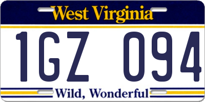 WV license plate 1GZ094