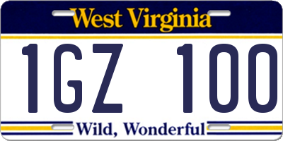 WV license plate 1GZ100