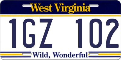 WV license plate 1GZ102