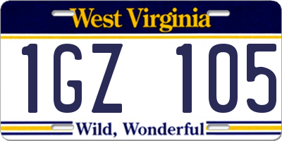 WV license plate 1GZ105