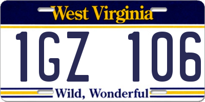 WV license plate 1GZ106