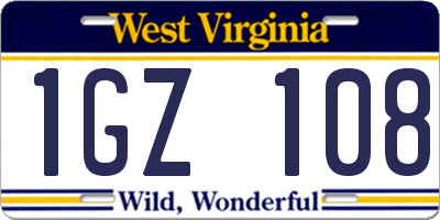 WV license plate 1GZ108