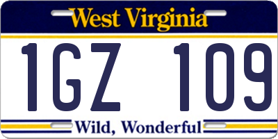 WV license plate 1GZ109