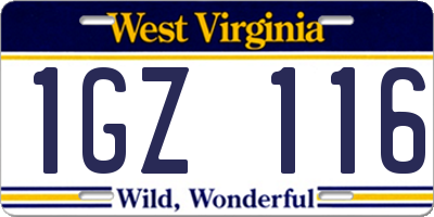 WV license plate 1GZ116