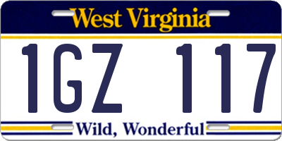 WV license plate 1GZ117