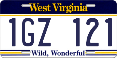 WV license plate 1GZ121