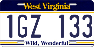 WV license plate 1GZ133