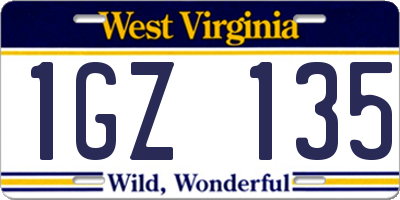 WV license plate 1GZ135