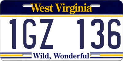 WV license plate 1GZ136