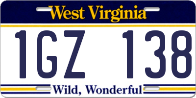 WV license plate 1GZ138