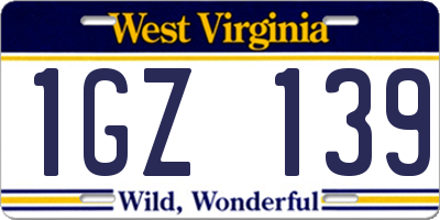 WV license plate 1GZ139