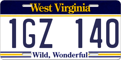 WV license plate 1GZ140