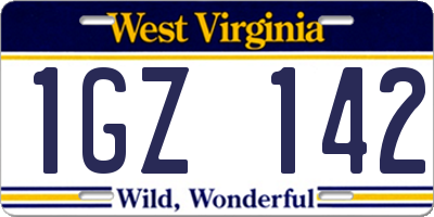 WV license plate 1GZ142