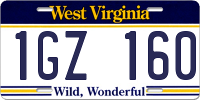 WV license plate 1GZ160