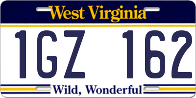 WV license plate 1GZ162