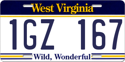 WV license plate 1GZ167