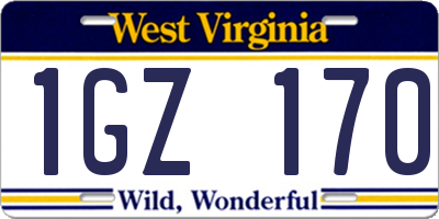 WV license plate 1GZ170
