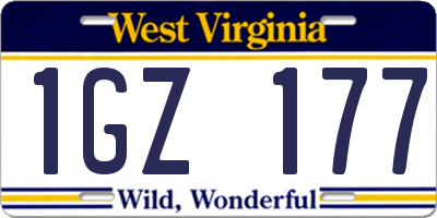 WV license plate 1GZ177