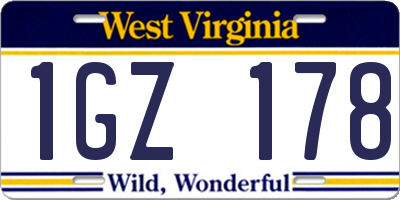 WV license plate 1GZ178