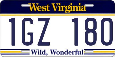 WV license plate 1GZ180