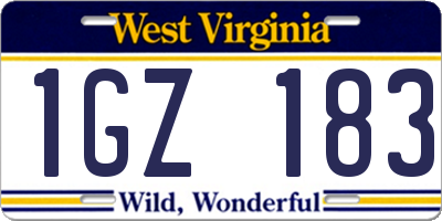 WV license plate 1GZ183