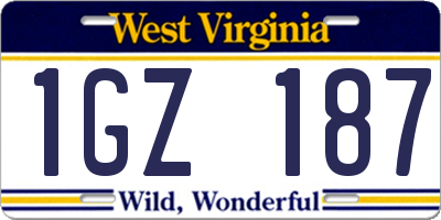 WV license plate 1GZ187