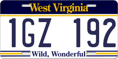 WV license plate 1GZ192