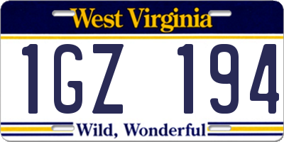 WV license plate 1GZ194