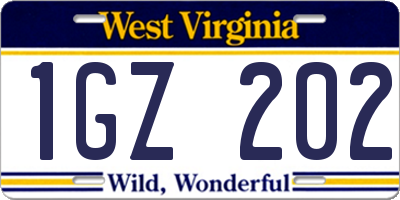 WV license plate 1GZ202
