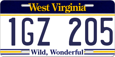 WV license plate 1GZ205