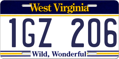 WV license plate 1GZ206