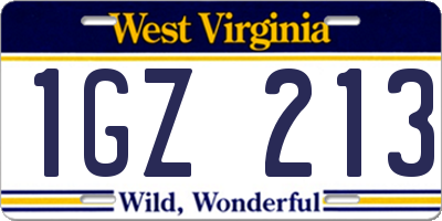 WV license plate 1GZ213