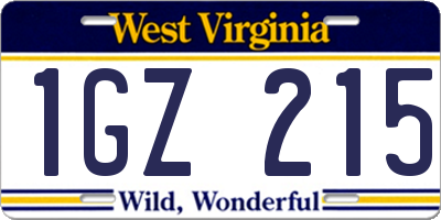 WV license plate 1GZ215