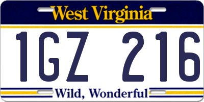 WV license plate 1GZ216