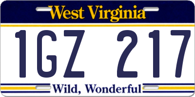 WV license plate 1GZ217
