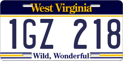 WV license plate 1GZ218