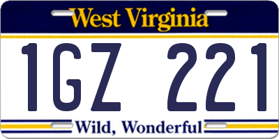 WV license plate 1GZ221