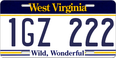 WV license plate 1GZ222