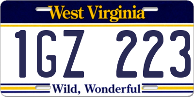 WV license plate 1GZ223