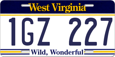 WV license plate 1GZ227