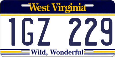 WV license plate 1GZ229