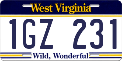 WV license plate 1GZ231