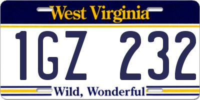 WV license plate 1GZ232