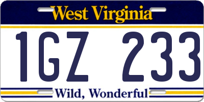 WV license plate 1GZ233