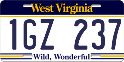WV license plate 1GZ237