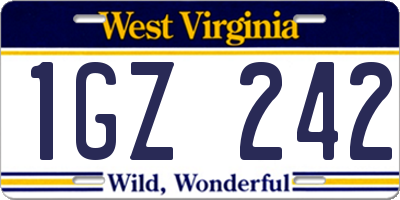 WV license plate 1GZ242